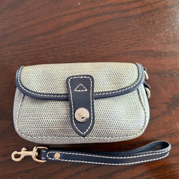 Dooney & Bourke Navy & White coated cotton and Navy Leather Wristlet - Picture 1 of 7